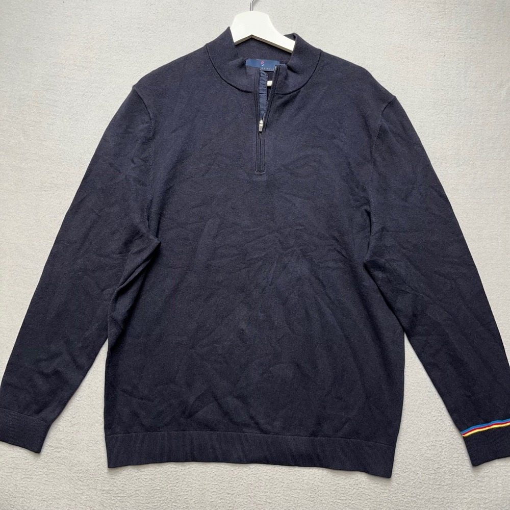 Extracurricular Mens Navy Blue Cashmere Blend Quarter Zip Sweater Large Striped